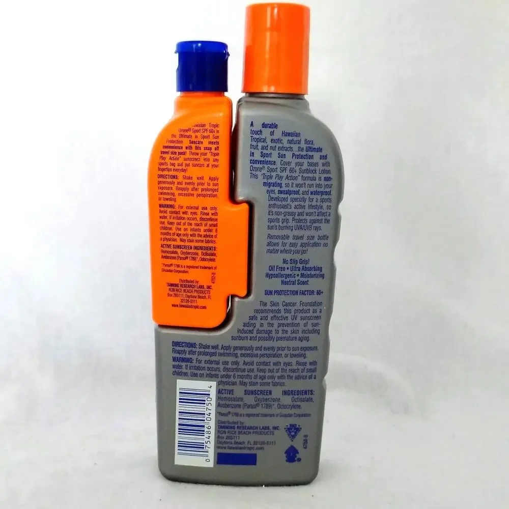 Hawaiian Tropic Ozone Sport Ultimate UV Sunblock Lotion 60+SPF 8 oz + 2oz Travel
